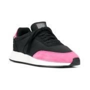 Zwarte Core Sneakers met Shock Pink Logo Adidas , Black , Heren