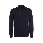 Navy Half Zip Patch Sweater Barbour , Blue , Heren