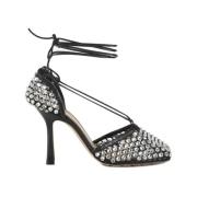 Strass-versierde Mesh en Leren Sandalen Bottega Veneta , Black , Dames