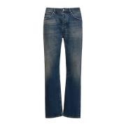 Katoenen Jeans met Leren Logo Patch Burberry , Blue , Heren