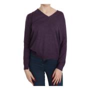 Paarse V-hals Wollen Pullover Top Byblos , Purple , Dames