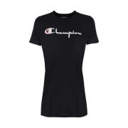 T-shirt; lange top; Champion , Black , Dames