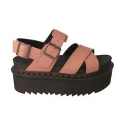 Roze Leren Platte Sandalen Dr. Martens , Pink , Dames