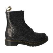 Grijze Krokodillenleren Veterschoenen Dr. Martens , Black , Dames