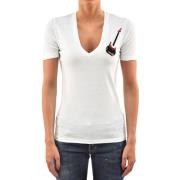 Multikleur Leren Gitaar V-Hals T-Shirt voor Dames Dsquared2 , White , ...