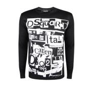 Zwarte Gebreide Sweatshirt met Bedrukt Logo en Metalen Details Dsquare...