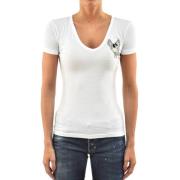 Multicolor Leren V-Hals Dames T-Shirt met Swarovski Details Dsquared2 ...