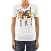 Grafisch Bedrukt Katoenen Dames T-shirt Dsquared2 , White , Dames