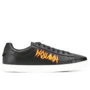 Rock Logo Leren Sneakers Dsquared2 , Black , Heren