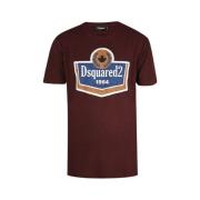 Bordeaux Logo T-Shirt met Ronde Hals Dsquared2 , Red , Heren