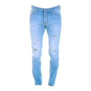 Slim-fit Denim Jeans met Trendy Scheuren Dsquared2 , Blue , Heren