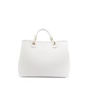 Witte Myea Shopper Tas met Gestructureerde Structuur en Goudkleurige L...