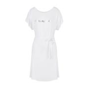 Ronde Hals Cover-Up Jurk met Tailleband Emporio Armani , White , Dames