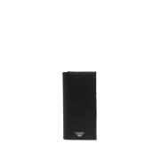Zwarte Leren Bi-Fold Kaarthouder Emporio Armani , Black , Heren