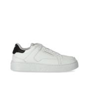 Witte Leren Sneaker met Zwarte Logo Hak Emporio Armani , White , Dames