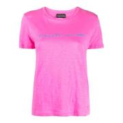Katoenen Logo Dames T-Shirt Emporio Armani , Pink , Dames
