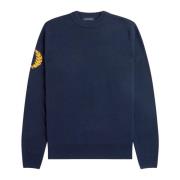 Grafische Print Ronde Crew Gebreid Fred Perry , Blue , Heren