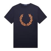 Grafisch Crew Neck T-Shirt met Flock Laurel Wreath Fred Perry , Blue ,...