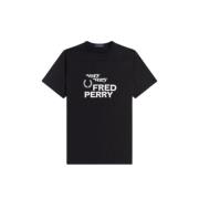Bedrukt ronde hals katoenen T-shirt Fred Perry , Black , Heren