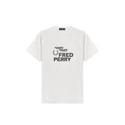 Bedrukt ronde hals katoenen T-shirt Fred Perry , White , Heren