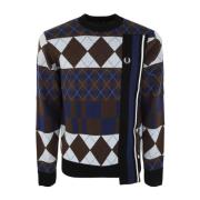 Gestreepte Panel Argyle Trui Fred Perry , Brown , Heren