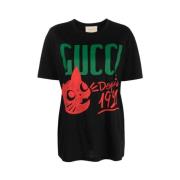 Zwart Logo-Print Katoenen T-Shirt Gucci , Black , Dames