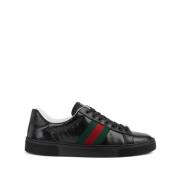 Zwarte Ace Web-Detail Sneakers Gucci , Black , Dames