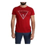 Red Cotton Logo Print Men Casual Top Perforated T-shirt Guess , Red , ...