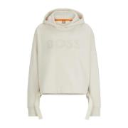 Relaxed Fit Katoenen Hoodie met Tonaal Logo Hugo Boss , White , Dames