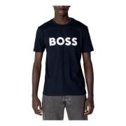 Blauw Print Korte Mouw Heren T-shirt Hugo Boss , Blue , Heren