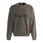 Heren Wolmix Sweater met Logo Kenzo , Brown , Heren