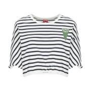 Wit Gestreept Katoenen Crop T-Shirt voor Dames Kenzo , White , Dames