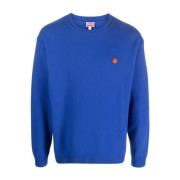 Blauwe Gebreide Wollen Pullover met Logo Patch Kenzo , Blue , Heren