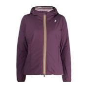 Paarse gewatteerde jas met capuchon voor dames K-Way , Purple , Dames