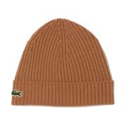 Zachte Geribbelde Wol Unisex Beanie Lacoste , Brown , Heren