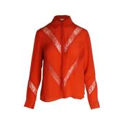 Oranje Zijden Kant-Trim Shirt Maje , Orange , Dames