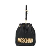 Stijlvolle Zwarte Leren Clutch Moschino , Black , Dames