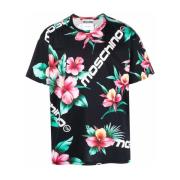 Bloemenprint Logo T-Shirt Moschino , Black , Heren