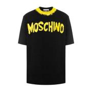 Handgeschilderde Logo Print T-Shirt - Zwart Moschino , Black , Heren