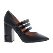 Stijlvolle Zwarte Leren Pumps Moschino , Black , Dames