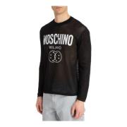 Smiley Logo Print Katoenen Sweatshirt Moschino , Black , Heren