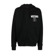 Logo-bedrukte katoenen hoodie met rits Moschino , Black , Heren