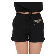 Korte shorts met logo print en str versiering Moschino , Black , Dames