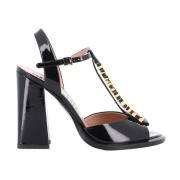 Goudkleurige Logo Patent Sandalen Moschino , Black , Dames