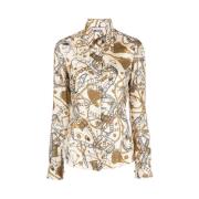 Zijden Overhemd met Teugelprint Moschino , Beige , Dames