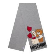 Grijze Wollen Sjaal met Logo Print Moschino , Gray , Unisex