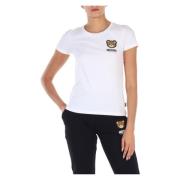 Stretch katoenen T-shirt met logo print Moschino , White , Dames