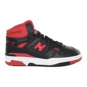 Zwarte Leren Sneakers met Rode Accenten New Balance , Black , Heren