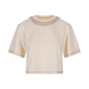 Prachtige Rhinestone Crop T-Shirt Paco Rabanne , White , Dames