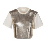 Stijlvolle Nude Cropped T-Shirt Paco Rabanne , Beige , Dames